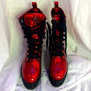 Shiny red platform shoes